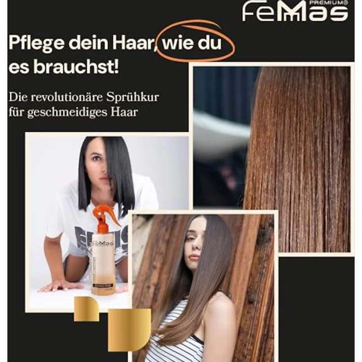FemMas Bi-Phase Arganöl Leave In Conditioner Sprühkur 320ml, 2-Phasen Feuchtigkeitsspray für gefärbte und aufgehellte Haare, Anti-Frizz Detangler Haarpflege-Spray ohne Ausspülen – Bild 3