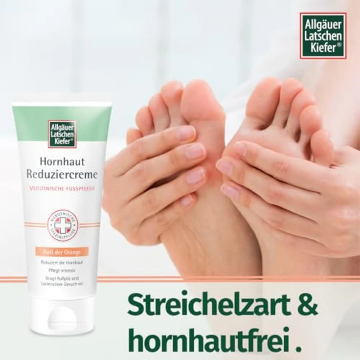 Allgäuer Latschenkiefer Hornhaut Reduziercreme mit Fruchtsäuren und Pflegekomplex, 100 ml, orange – Bild 2