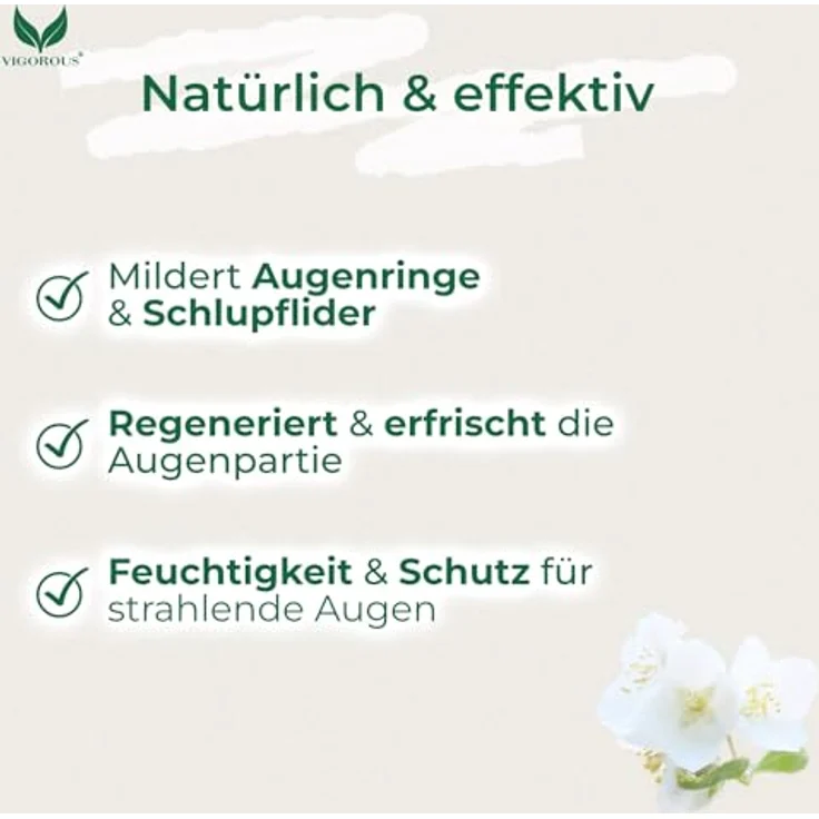 Vigorous® Jasminsalbe Augen 100ml, Augencreme mit BIO-Jasmin gegen Augenringe, Schlupflider, Tränensäcke & Schwellungen, für Damen & Herren – Bild 2