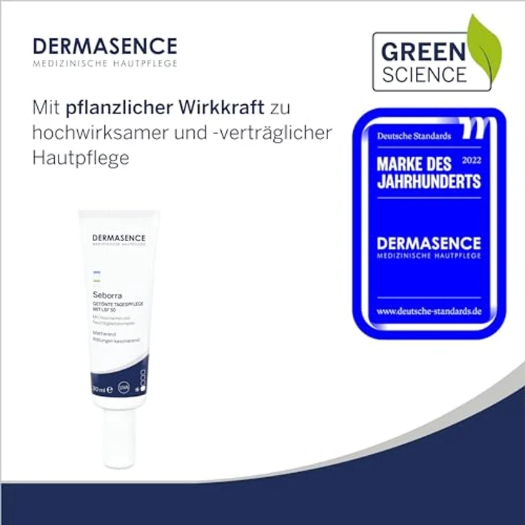 DERMASENCE Seborra Getönte Tagespflege mit LSF 50, 30 ml - Mattierende Tagespflege mit hohem Lichtschutzfaktor - Rötungen kaschierend, grün – Bild 2