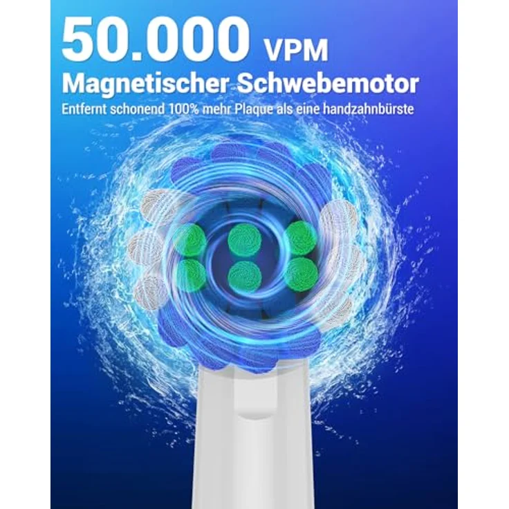 YTEATH PRO Rotierende Elektrische Zahnbürste für Erwachsene und Kinder, 8 Aufsteckbürsten, 5 Putzmodi, Wandladestation und Reiseetui, Gold, 60 Tage Akkulaufzeit – Bild 2