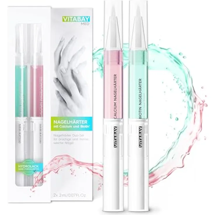 Vitabay Nagelhärter Duo Set 2x 2 ml Nagelpflegestift mit Calcium und Biotin - Nagelpflege brüchige Nägel Nail repair extra stark - Vegan und ohne Zusatzstoffe - Vitabay - Nagelpflegeprodukte für feste Nägel