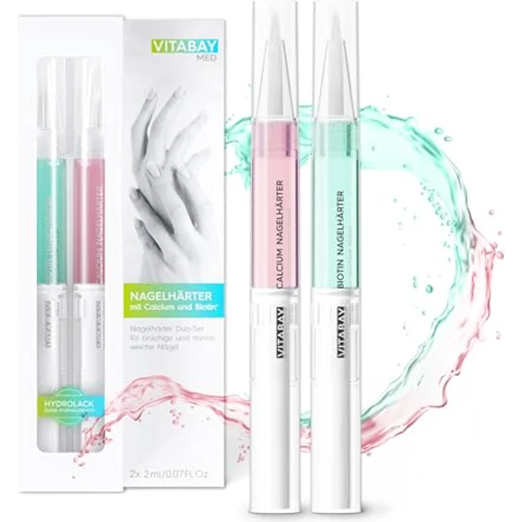 Vitabay Nagelhärter Duo Set 2x 2 ml Nagelpflegestift mit Calcium und Biotin - Nagelpflege brüchige Nägel Nail repair extra stark - Vegan und ohne Zusatzstoffe - Vitabay - Nagelpflegeprodukte für feste Nägel – Bild 1