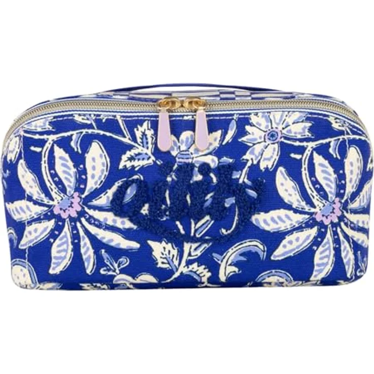 Oilily Cisse Kulturbeutel, Cosmetic Bag mit übersichtlichem Design, goldfarbenem Reißverschluss und floralem Muster in Surf The Web, blau – Bild 1