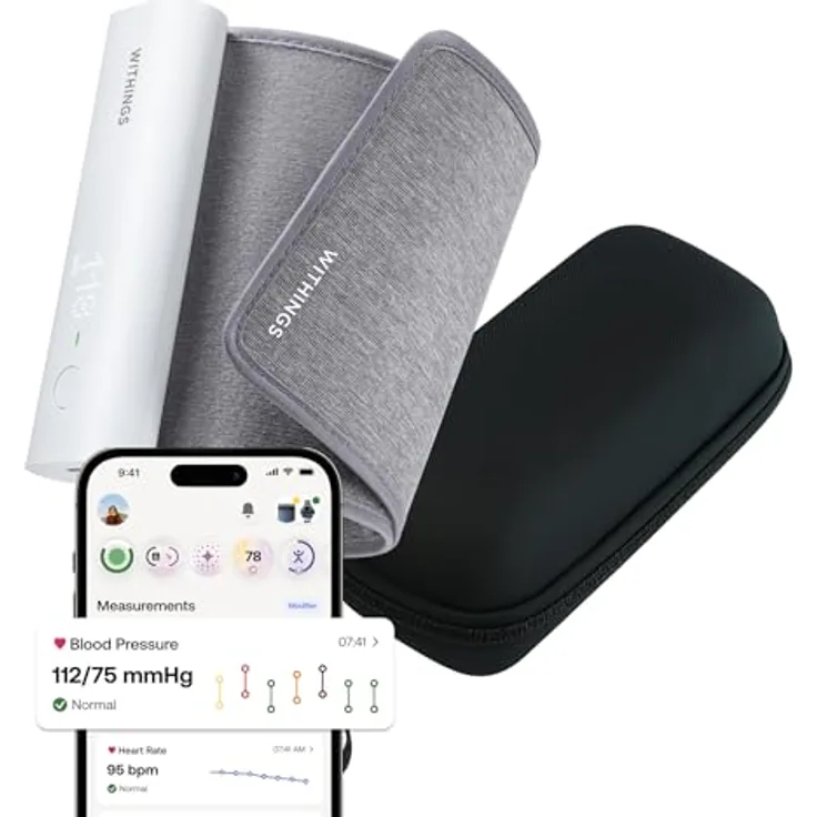 Withings BPM Connect, Elektronisches Oberarm-Blutdruckmessgerät mit Wi-Fi- und Bluetooth-Synchronisierung, inkl. Reiseetui, farbcodierte Rückmeldung, Herzfrequenzmessung