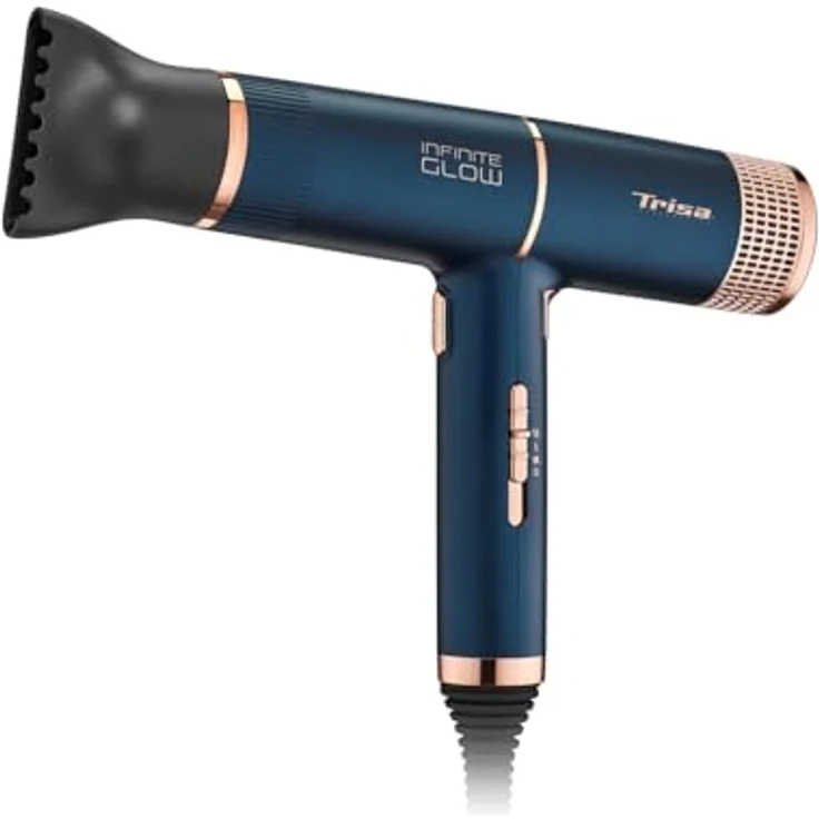 Trisa Haartrockner Infinite Glow, extra leichter Föhn mit 3 Heiz- & 2 Lüftungsstufen, Diffusor, Ondulierdüsen, Kaltlufttaste, langem Kabel und abnehmbarem Gitter – Bild 4