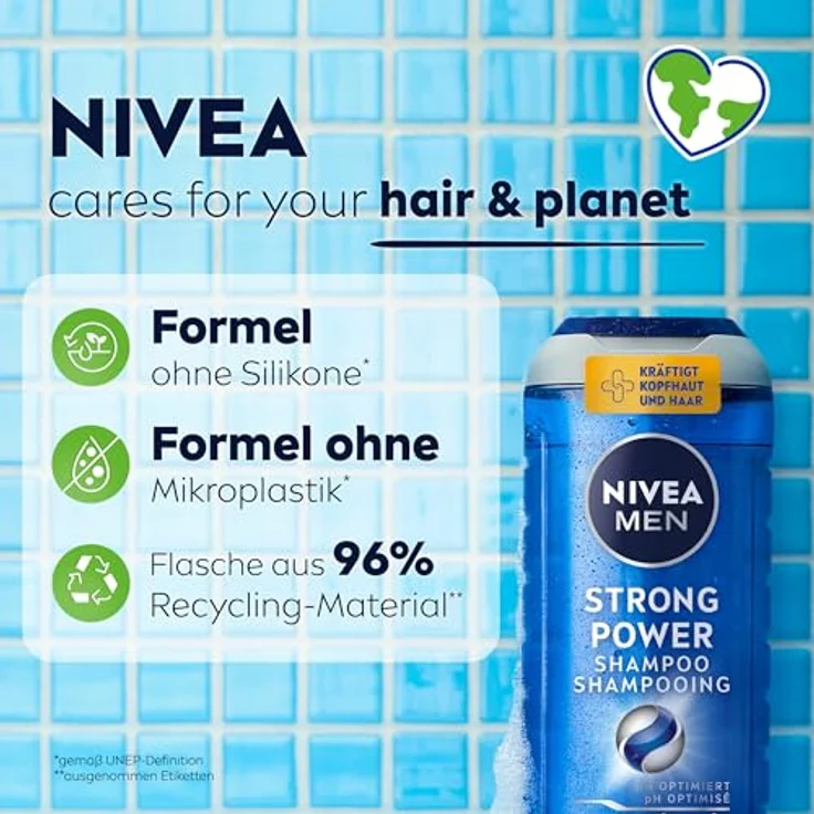 NIVEA MEN Strong Power Shampoo (250 ml), kräftigendes Shampoo mit Meeresmineralien, für kraftloses Haar, pH-optimierte Formel, vegan, ohne Silikone und Mikroplastik – Bild 3