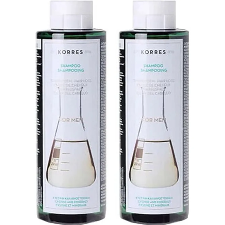 KORRES Cystine & Minerals Anti-Haarausfall-Shampoo für Männer, 2x250ml, reinigt die Kopfhaut, stimuliert Haarwachstum, ohne Silikone