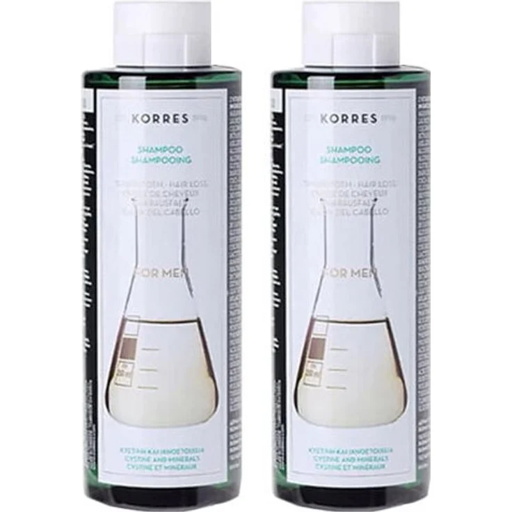 KORRES Cystine & Minerals Anti-Haarausfall-Shampoo für Männer, 2x250ml, reinigt die Kopfhaut, stimuliert Haarwachstum, ohne Silikone