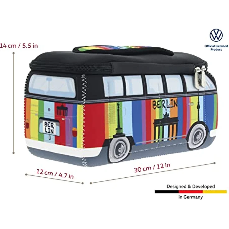 BRISA VW Collection T1 Bulli Bus Kulturtasche, Neopren Kosmetikbeutel mit 5 Fächern, bunt gestreift, 30 x 14 x 12 cm, offiziell lizenziert – Bild 3