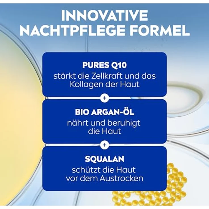 NIVEA Q10 Anti-Falten Power, Reichhaltige Nachtpflege 50ml mit Bio-Argan-Öl und Squalan für trockene bis sehr trockene Haut – Bild 3
