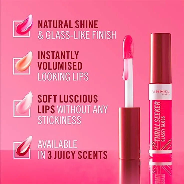 Rimmel London Thrill Seeker Glassy Gloss Lipgloss Pink To The Berry 10 ml - Veganer Lipgloss für gepflegte Lippen – Bild 4