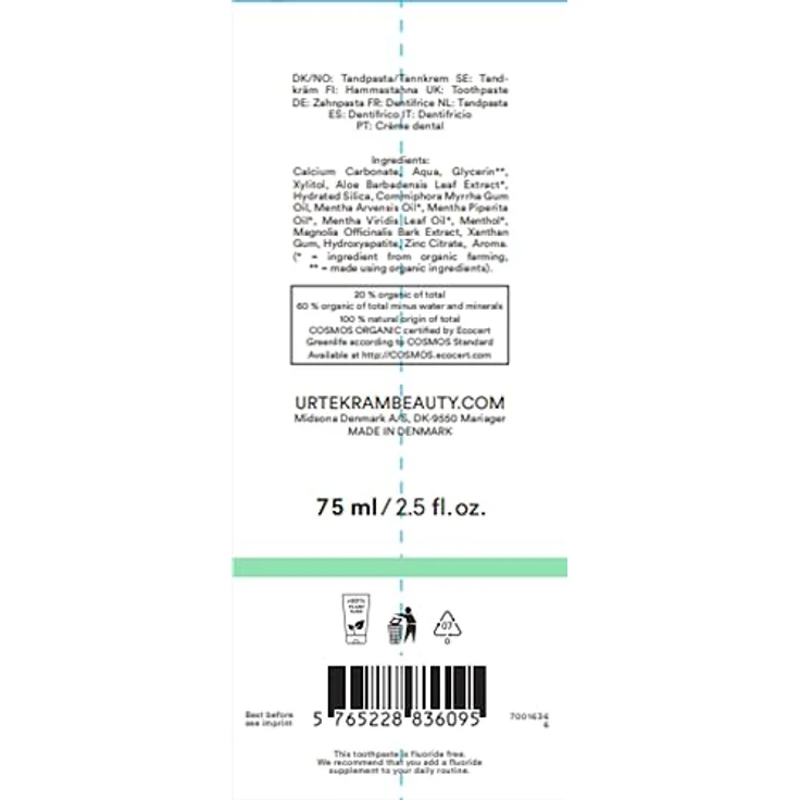 Urtekram Bio9 Fresh Mint Bio-Zahnpaste Minzgeschmack 75 ml, für saubere Zähne & frischen Atem – Bild 4