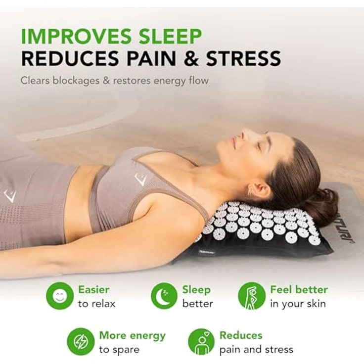Tunturi Spikermatte Pro mit Kissen – Akupressur- und Meditationsmatte zur Schmerzlinderung und Steigerung der Energie, hautfreundliche Materialien – Bild 7