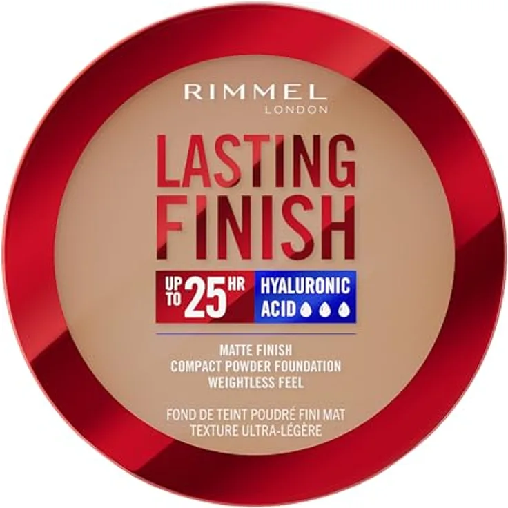 Rimmel London Lasting Finish Compact Foundation 010 Milch, Soft-Focus, mattes Finish, volle Abdeckung, SPF20, vegane Formel, 7 g