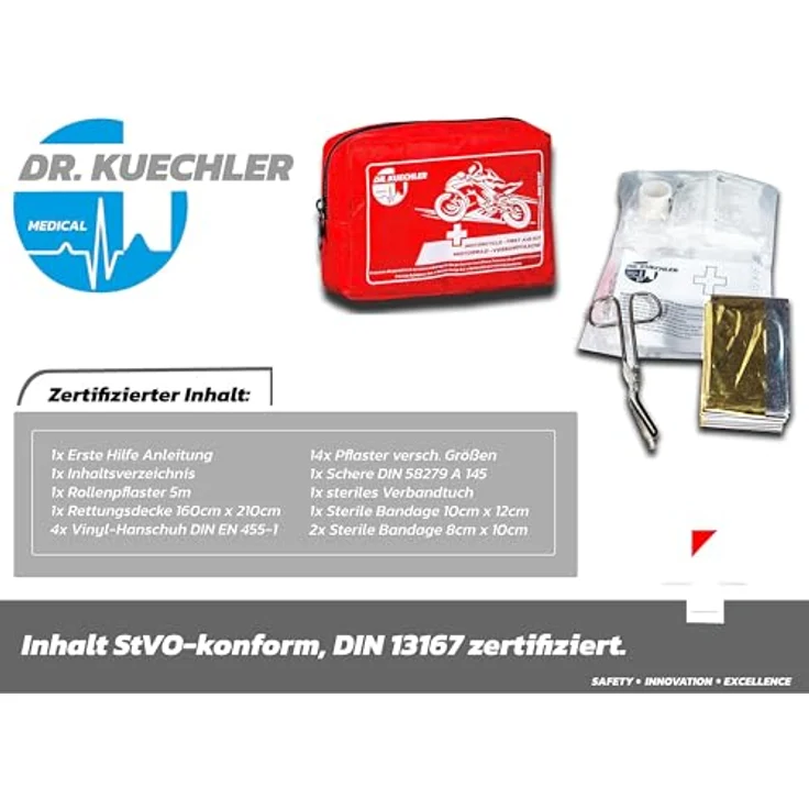 DR.KUECHLER MEDICAL Mini Motorrad Verbandstasche, Erste Hilfe Set für Motorrad, Quad, Vespa und Fahrrad, DIN Norm 13164, sicher und benutzerfreundlich – Bild 3