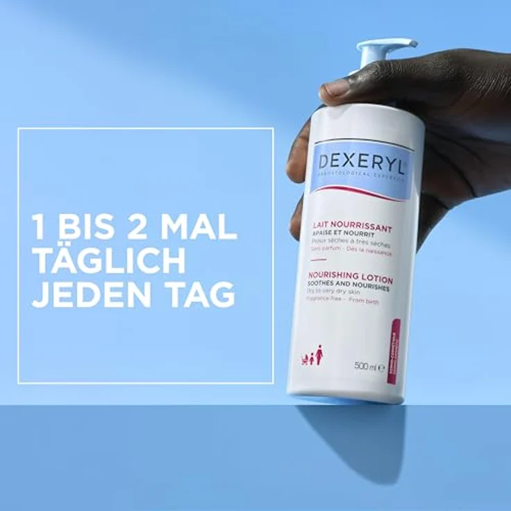 DEXERYL Dexeryl Pflegelotion für trockene und sehr trockene Haut, 24h Feuchtigkeit für Körper & Gesicht, beruhigt Haut und reduziert Juckreiz, 500 ml – Bild 3