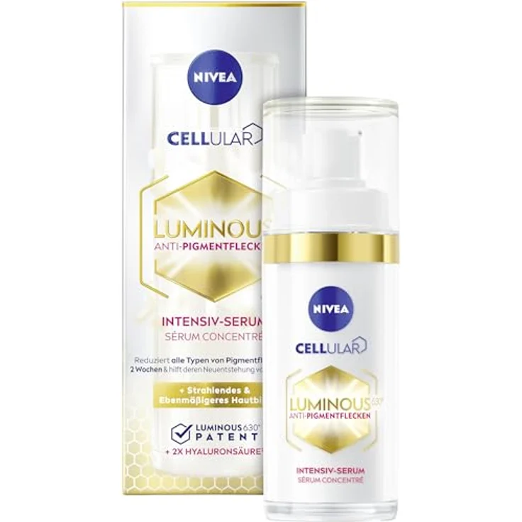 NIVEA Cellular LUMINOUS630® Anti-Pigmentflecken Intensiv-Serum (30ml), Gesichtspflege mit Hyaluronsäure für einen ebenmäßigeren und strahlenden Teint, Serum gegen Pigmentflecken – Bild 1