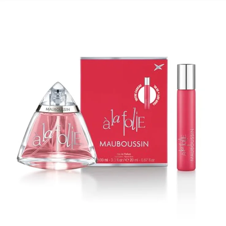Mauboussin A La Folie Reise-Set, Eau de Parfum 100 ml & Travel Spray 20 ml mit Champagner-Himbeer-Akkord und Gourmet-Karamell