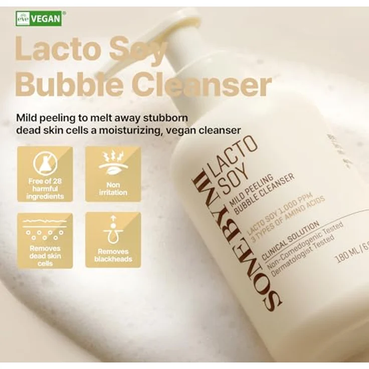 Some By Mi Lacto Soy Mild Bubble Peeling Cleanser, sanftes Gesichtsreinigungs-Peeling für empfindliche Haut, 180 ml, vegan, dermatologisch getestet – Bild 2