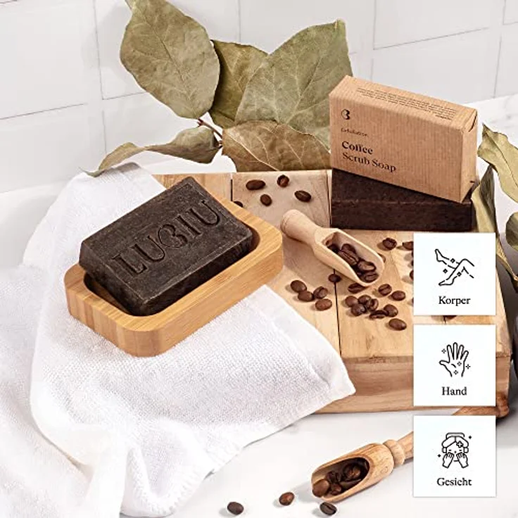 lubiu Kaffee Seife mit Peeling 100g - Bio Seife Stück Kaffeeseife - Bio Duschseife Damen und Naturseife Männer - Körper Peeling Seife - Natural Soap – Bild 3