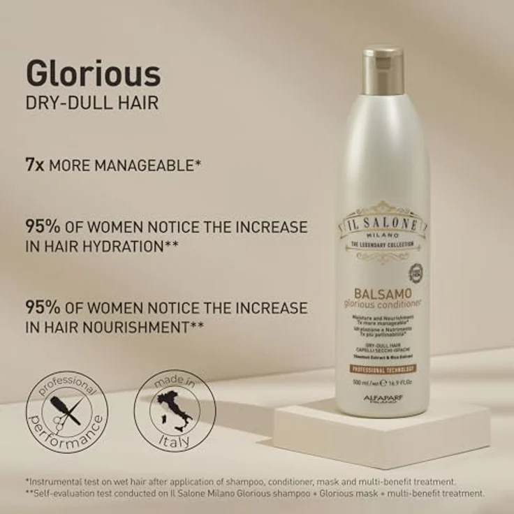 Alfaparf Milano Il Salone Milano Glorious, nährender Conditioner für trockenes und beschädigtes Haar, 500 ml, schützt vor Beschädigungen und bewahrt den brillanten Glanz – Bild 8