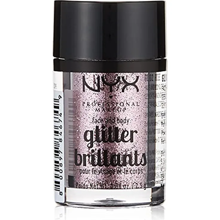 NYX Professional Makeup Face & Body Glitter Brillants Glitter für Körper und Gesicht, Farbton 02 Rose, 2,5 g, glänzender Lidschatten mit intensiver Pigmentierung