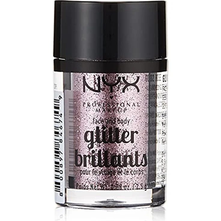 NYX Professional Makeup Face & Body Glitter Brillants Glitter für Körper und Gesicht, Farbton 02 Rose, 2,5 g, glänzender Lidschatten mit intensiver Pigmentierung – Bild 1