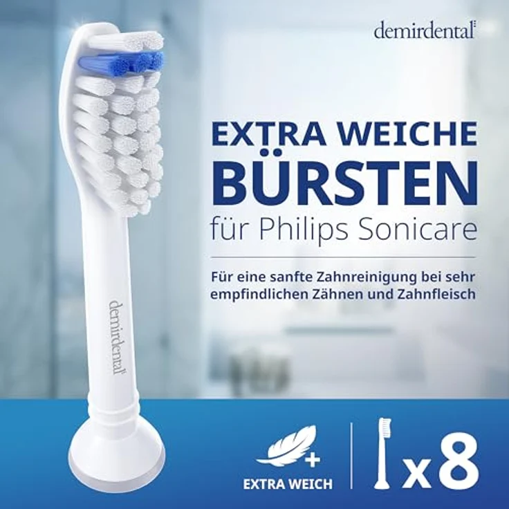 Demirdental 8er-Pack Aufsätze Extra Soft für Philips Sonicare Zahnbürstenaufsatz ProResults, HX6058e Ersatzbürsten designed in Berlin, extra Weiche Borsten  – Bild 3