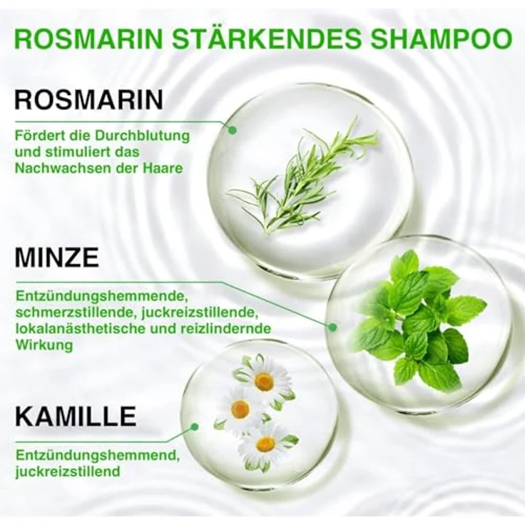 P-Beauty Rosmarin Shampoo für Haarwachstum 3x300ml, Pflegeshampoo gegen Haarausfall, Stärkungsshampoo mit natürlichen Inhaltsstoffen, für alle Haartypen – Bild 2