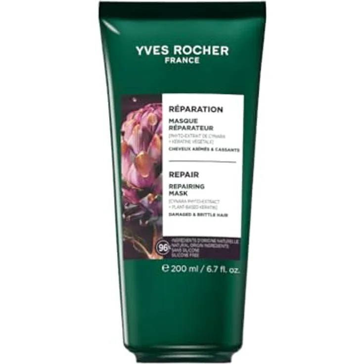 Yves Rocher Reparierende Maske, für geschädigtes und brüchiges Haar, tiefenreparierend in 3 Minuten, mit Cynara und pflanzlichem Keratin, ohne Silikone, 200 ml