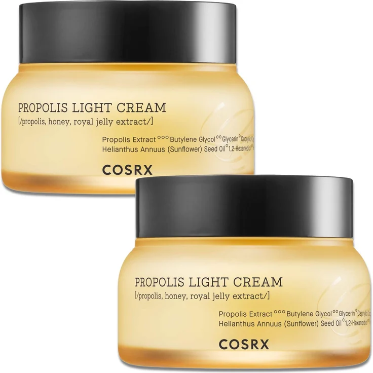 COSRX Propolis Light Cream, 2x 65ml, Gesichtscreme mit 65% schwarzem Bienen-Propolis, beruhigende und regenerierende Wirkung, federleichte Gel-Textur