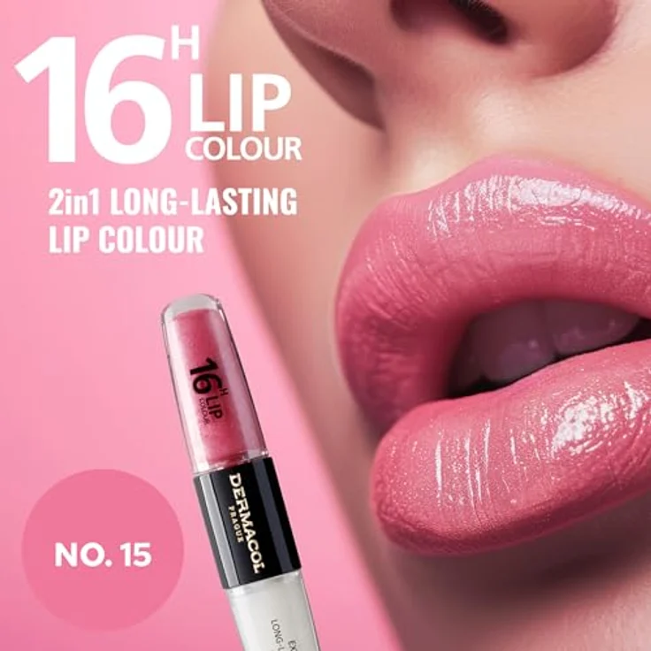 Dermacol 16H Lip Colour, langlebiger Lippenstift in Farbton 15 Dazzling Diva, 2x4 ml mit hoher Pigmentierung und glättender Textur – Bild 4