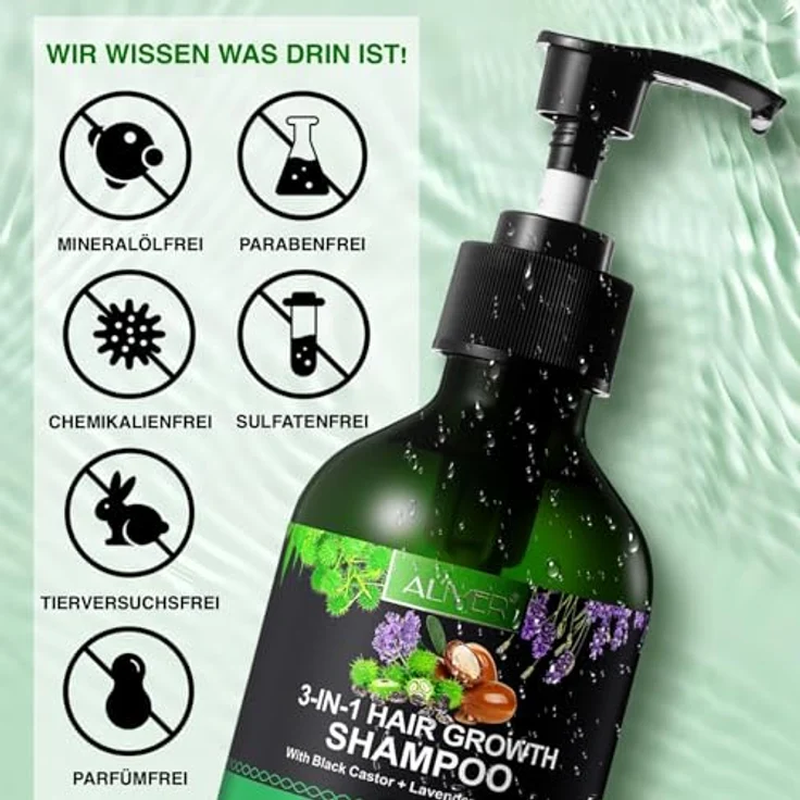 P-Beauty Cosmetic Accessories P-BEAUTY 3in1 Haarwachstumsshampoo 1 x 300ml - mit Black Castor Rizinus, Lavendel & Arganöl, Vegan - fördert dichtes und glänzendes Haar – Bild 4