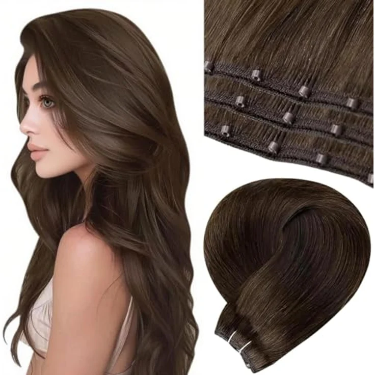 LaaVoo Micro Weft Extensions, Echthaar Braun 12 Zoll, Remy Menschliches Haar, Micro Bead Haarverlängerung, Unsichtbar, #4, 50g, 50cm – Bild 1