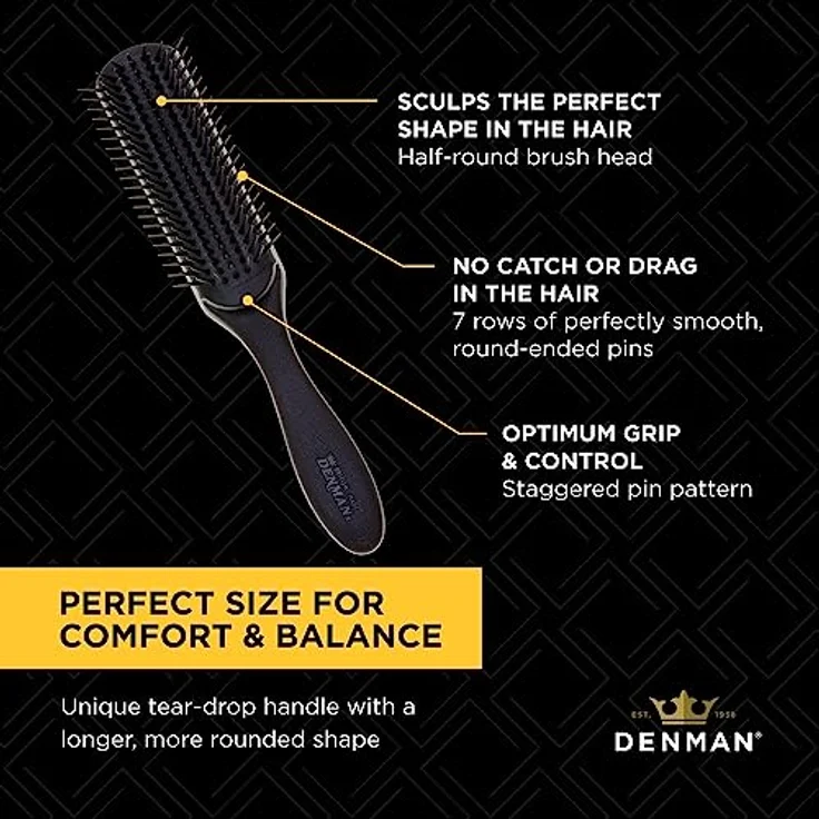 Denman Bürste Classic Styling Originals Brush D3 Medium 7 Reihen Schwarz – Bild 5