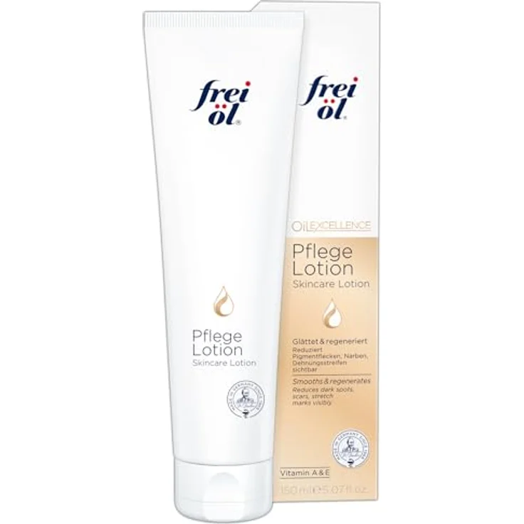 frei öl PflegeLotion 150 ml | schnell einziehende Körperlotion mit Vitamin A & E | Reduziert Pigmentflecken, Narben & Dehnungsstreifen sichtbar | Feuchtigkeitsspendende Pflege für trockene Haut – Bild 1