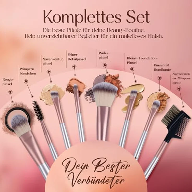 PORTENTUM Professionelles Make-Up-Pinsel-Set, 18 Stück mit hochwertigen synthetischen Borsten und weißer PU-Ledertasche – Bild 4