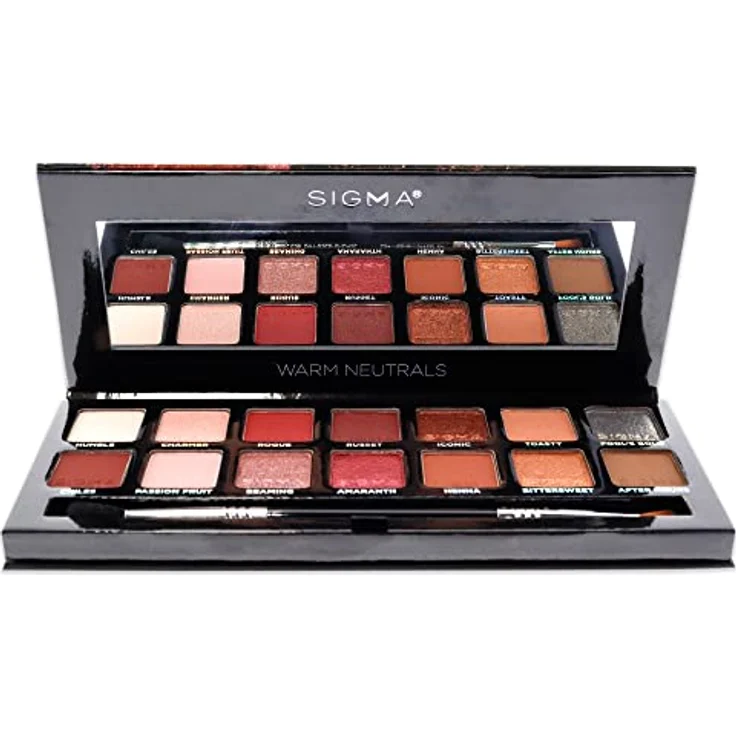 Sigma Beauty Warm Neutrals Eyeshadow Palette, Lidschatten-Palette mit intensiver Pigmentierung, 25,5 g, inkl. Spiegel und Applikator – Bild 2