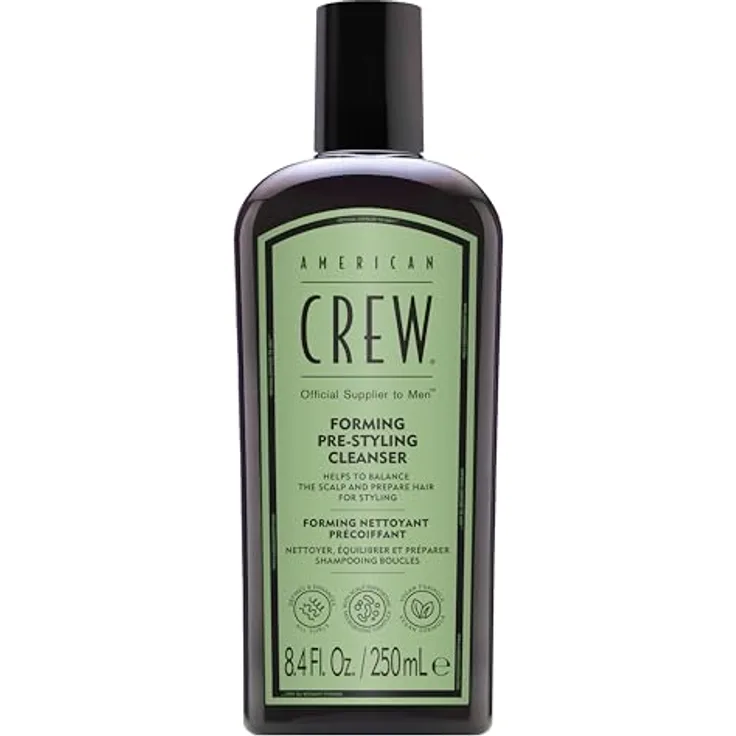 AMERICAN CREW Forming Pre-Styling Shampoo, 250 ml, lockenverstärkendes Haarshampoo für Männer, veganes Anti Frizz Shampoo für lockiges Haar, Pre-Haarstyling für definierte Locken, natürlicher Glanz