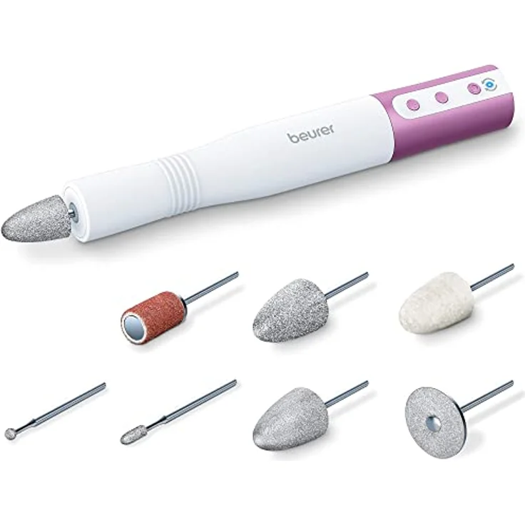 Beurer MP 52 Maniküreset, elektrisches Maniküregerät für präzises Formen und Feilen der Nägel, besonders leistungsstarker Nagelfräser, bis zu 15.000 U/min, 7 hochwertige Aufsätze, für Hände und Füße – Bild 1