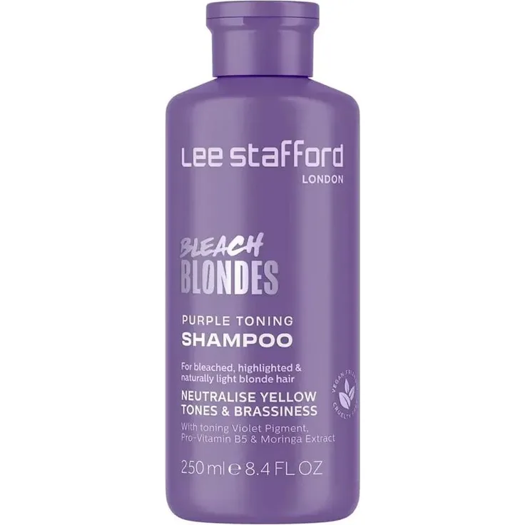 Lee Stafford Purple Toning Shampoo, Blondierungsshampoo mit lila Pigmenten für blondierte und graue Haare, 250 ml