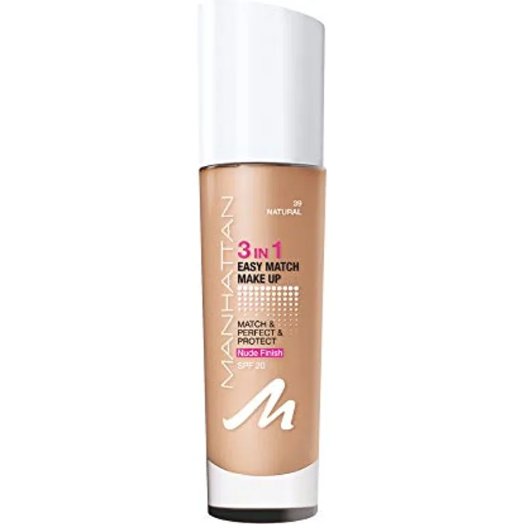 Manhattan 3in1 Easy Match Make Up, ölfreie Foundation für einen makellosen Teint, Farbe 39 Natural, 30ml