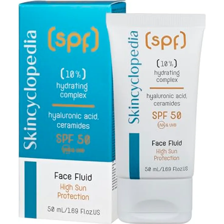 Skincyclopedia LSF 50 Sonnencreme, Hyaluron Sonnenfluid mit Ceramiden und Centella Asiatica, Sun Protection Face Fluid SPF 50, UVA und UVB, Sonnenschutz mit hohem Breitspektrumschutz, 50ml