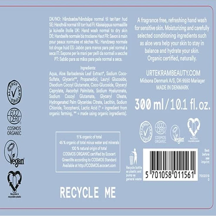 Urtekram Handseife - Ohne Parfum, Find Balance, Sensitiv, Handseife, 300 ml, Vegan, Bio – Bild 4