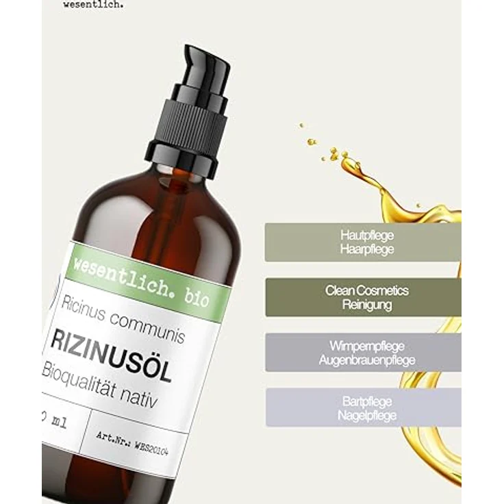 wesentlich. Rizinusöl BIO kaltgepresst 100ml - zur Pflege von Wimpern und Augenbrauen - Haut und Haar – Bild 3