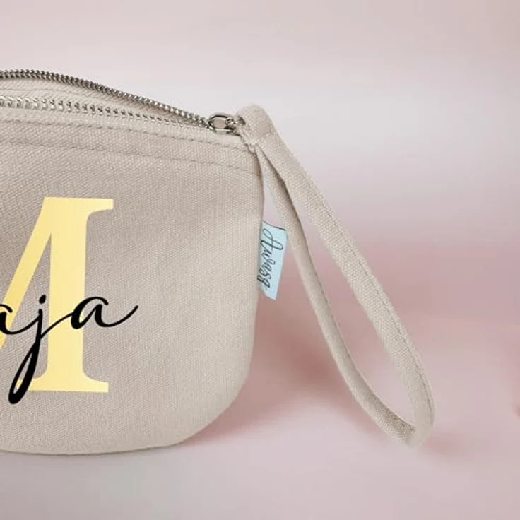 minimutz Schminktasche für Mädchen Beige, personalisierte Kosmetiktasche mit Initiale und Namensdruck, Ordnungshüter, M (19 x 17 cm) – Bild 3
