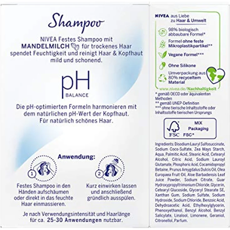 NIVEA festes Shampoo pH Balance für trockenes Haar (75 g), sanft reinigendes Festshampoo mit Mandelmilch, pH-optimiertes Shampoo mit veganer Formel – Bild 2