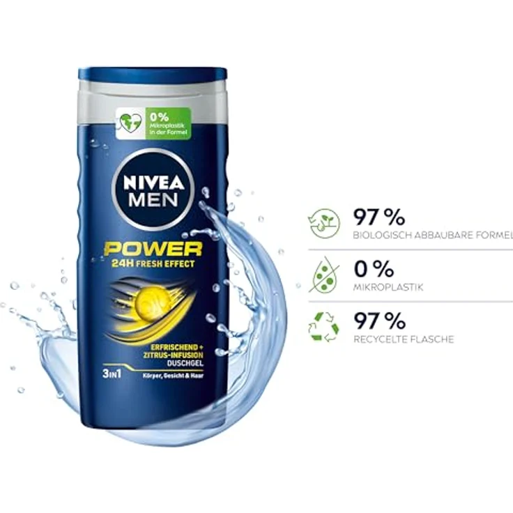 Nivea Men Power Duschgel (250 ml), pH-hautneutral mit Menthol, vitalisierender Duft, kühlend, für Körper, Gesicht und Haar – Bild 3