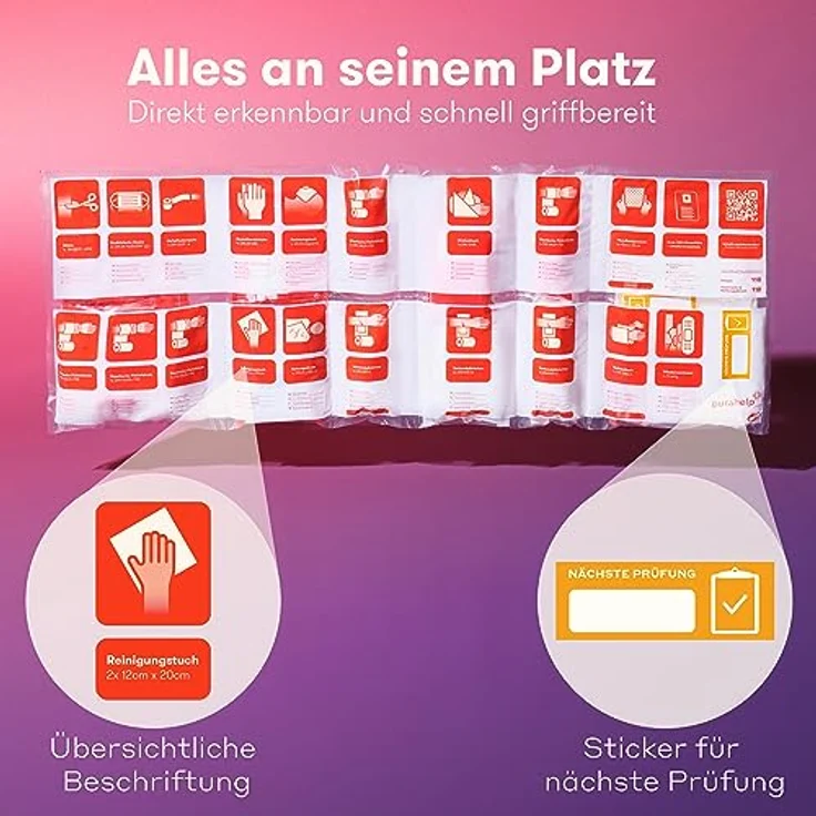PURAHELP KFZ Verbandstasche 2024 - DIN 13164 konform - Inkl. Beatmungstuch - Erste Hilfe Set Auto, StVO konform – Bild 5